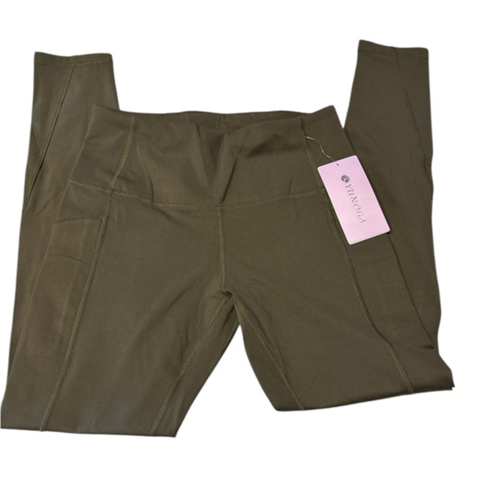 YUNOGA Women's High Waisted Leggings Ultra Soft Tummy Control with Pockets - L